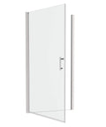 Rugged Chrome Shower Door Pivot Hinges For Outward Opening Enclosures, Adjustable 30 To 31 And 3 Eighths Inches, One Quarter Inch Tempered Glass, Built To Last 36,000 Open Close Cycles, Modern Aluminum Frame With Stainless Steel Handle on outward-opening glass door