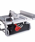Portable Benchtop Table Saw With 5500 Rpm High Speed Motor Woodworking Cutting Tool with a clear blade guard for safety.