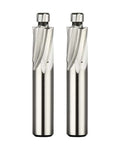 Front view of two M4 straight-shank counterbore end mills, 4-flute HSS