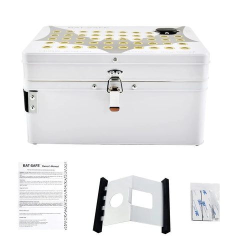 Fireproof LiPo Battery Charging Safe Box M Size Lightweight Four Pound Design For Drones FPV And RC Hobbyists with accessories.