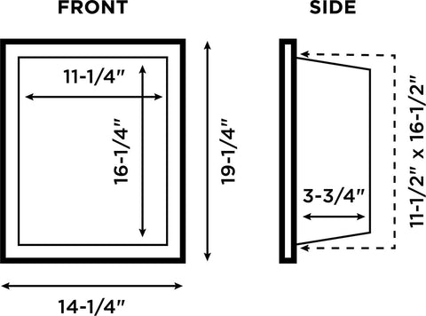 Diagram of Ready To Tile Shower Niche Preformed Recess For Bathroom 11 By 16 Inches Waterproof Shelf, showing dimensions.