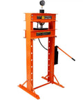 Badass 30 Ton Air Hydraulic Shop Press With Gauge And Air Pump, Heavy Duty H Frame for auto repair in orange.