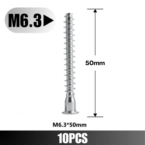 Confirmat Screws M6.3 x 50mm 10 Pack Hex Socket Countersunk Self Tapping Wood Fasteners Carbon Steel Zinc Plated