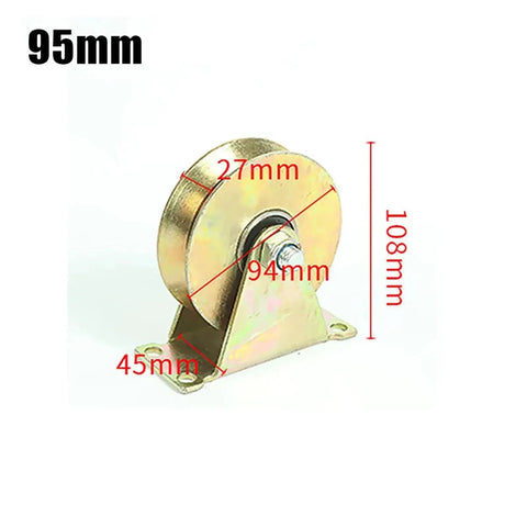 Rock Solid V Groove Wheel With Dual Ball Bearings Smooth Rolling Sliding Gate Caster For Steel Cable And Wire Rope 50 Millimeter Guide Pulley, 95mm size.