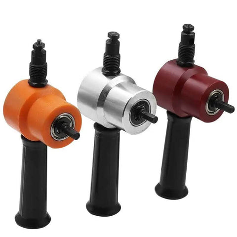 Adjustable Metal Sheet Cutter Attachment For Drill With Double Head Beefy Nibbler Iron Cutting Tool in orange, silver, red.