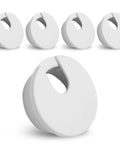 Killer White Desk Cable Grommet Kit, 5 Pack Wire Management Hole Covers, tough plastic body with cutout for cord pass through.