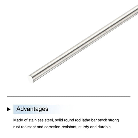 Pro Grade 2mm X 400mm Stainless Steel Round Rod, Solid Shaft Lathe Bar Stock For DIY Projects And Model Aviation, showing smooth finish.