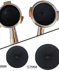Backflush Rubber Disk Set For Espresso Machines 50mm Or 57mm Deep Group Head Cleaning shown in portafilters and separately