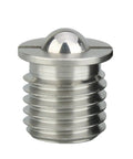 Built Tough M12 Push On Spring Indexing Plunger with stainless steel ball head for machine alignment.