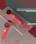Wireless Tattoo Pen Kit For Beginners With 10 Needles And 7 Inks, large stroke 4.2mm red tattoo pen displayed on a stand.