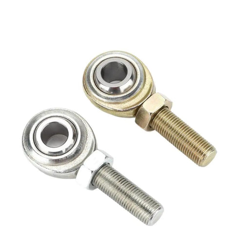 Two Pack of Heavy Duty 1/2 Inch Bore Rod End Heim Joints featuring silver and gold finishes with 1/2-20 male threads.