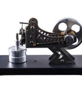 Steam Engine Model Kit For DIY Learning With Aluminum Body on black base, side view showcasing hot gas turbine motor mechanism.