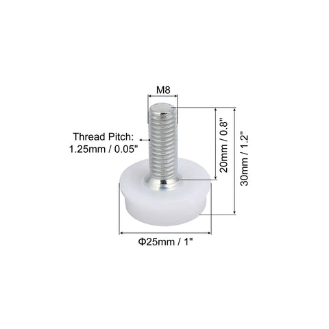 Heavy Duty Adjustable Leveling Feet For Home Desks Rock Solid Plastic Glide Pads with M8 X 20mm threaded support.