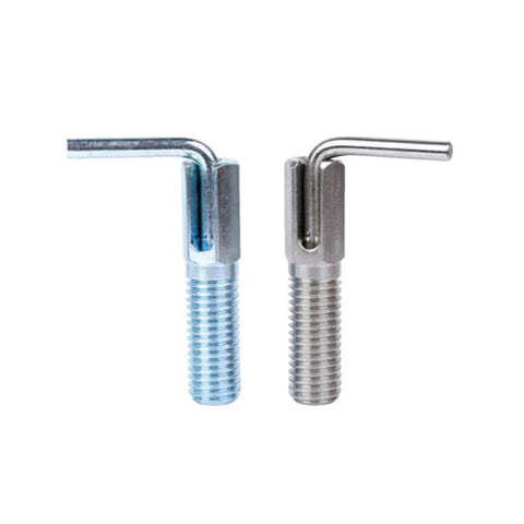 Heavy Duty L Handle Self Locking Indexing Pin Plunger Knob Fits M6 To M16 Specs Precision Stainless Steel positioning knobs side by side.