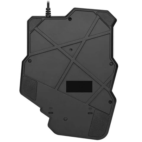 Bottom view of Compact 35 Key Mechanical Gaming Keyboard With Ergonomic Wrist Rest And Snappy One Handed Keypad delivering Fire RGB backlights.