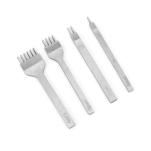 4 Piece Leather Lacing Stitching Punch Set With 1 2 4 6 Prongs And Plastic Aid Pulling Board Durable White Steel Hole Punch Tools