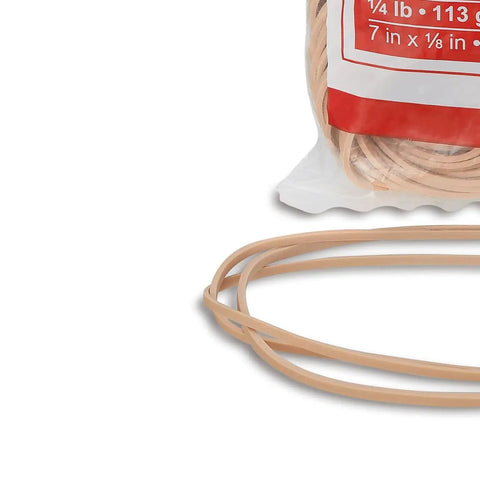Heavy Duty Rubber Bands Size 117B For Large Bundling Shipping And Warehouse Use 50 Per Pack Beige in packaging
