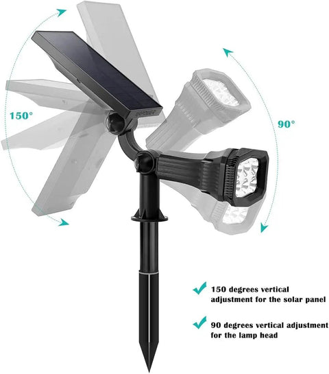 Solar Outdoor Lights 2 Pack With 6 LED Waterproof Spotlight No Fuss Auto On Off 200 Lumen High Output Low Mode 2 In 1 Adjustment