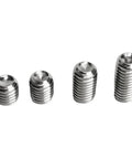 Beefy Stainless Steel Cup Point Set Screws Kit Hex Socket Assortment M3 M4 M5 M6 M8 M10 in four sizes on white background