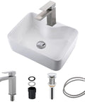White Rectangle Ceramic Vessel Sink With Faucet And Pop Up Drain Vanity Bathroom Basin Combo Set In Modern Style with components