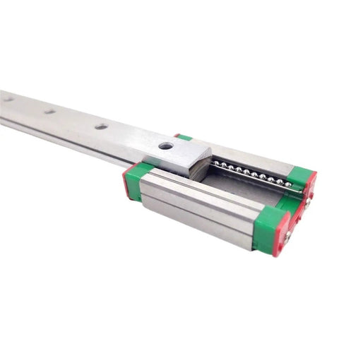 Precision MGN12 Linear Guide Rail Set With Matching Slide Carriage For CNC Machines And 3D Printers Built Tough From Hardened Steel close-up view.