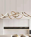 Sleek Modern Pendant Lamp Led Ceiling Hanging Light For Dining Room, Adjustable Drop Cord Setup, Chic Indoor Fixture That Brings A Clean Vibe To Your Everyday Home Space And Looks Amazing - Gold and white curved design.