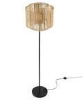 Nourish Bamboo Floor Lamp In Natural Finish With Basket Weave Two Tier Shade Modern Iron Base On Off Switch LED Compatible E26 60W Max
