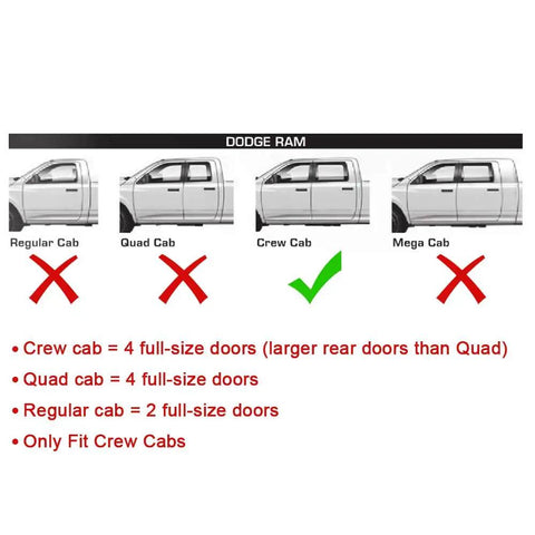 Trail Armor Rocker Panel Cover fits Dodge Ram 1500 Classic Crew Cab 2009-2018, only for Crew Cab model, diagram shown.