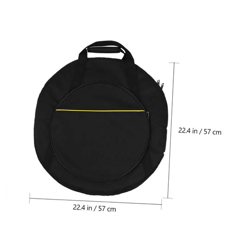Rock Solid Marching Cymbal Bag With Sickly Padded Cushioning Spacious Zippered Pockets For Drums Sticks And Sheet Music Heavy Duty Oxford Fabric Built For Travel, black round design, 22.4 inches.