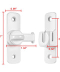 Heavy Duty Aluminum Gate Lock Plus Adjustable Barn Door Latch Featuring Smooth 90 To 180 Degree Swing, white latch dimensions shown.