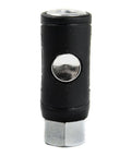 Push Button Safety Air Quick Coupler 1/4 FNPT Black, Pro Grade Industrial Pneumatic Quick Disconnect, vertical view
