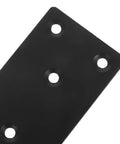 Close-up of black Beefy Heavy Duty Flat Plate Corner Brackets with holes, 10x5cm, for tables and chairs, deformation resistant steel