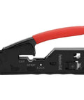 All In One Ethernet Cable Crimping Tool With Wire Cutter And Stripper For Cat5 Cat5e Cat6 Cat6a Cat7 with red PVC handle