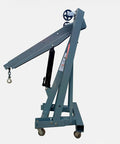 Heavy Duty Hydraulic Engine Hoist Folding Cherry Picker Shop Crane With Four Swivel Casters Rock Solid Steel Frame Adjustable Up To Two Ton side view with hydraulic arm and hook.