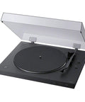 Sony PS-LX310BT Belt Drive Turntable Fully Automatic Wireless Vinyl Record Player with Bluetooth Connectivity showing open lid and platter.