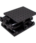Premium Manual 2D Precision Slide Table Delivering Hella Smooth XY Axis Positioning For Laser Marking And Engraving Projects featuring a black base with holes.