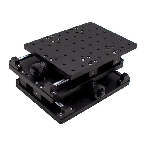 Premium Manual 2D Precision Slide Table Delivering Hella Smooth XY Axis Positioning For Laser Marking And Engraving Projects featuring a black base with holes.