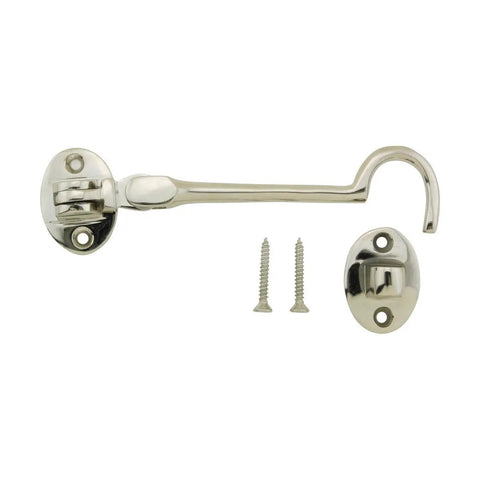 Hella Heavy Duty Solid Cast Brass Swivel Eye Hook Latch With Glimmering Polished Nickel Finish Top Shelf Gate And Cabinet Door Hardware Rust Proof Easy Snap Install Badass Reliable Build
