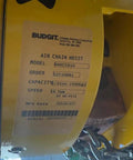 Budgit 1/2-ton air chain hoist, yellow industrial pneumatic hoist with label