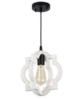 Farmhouse Chandelier Pendant Light With Distressed White Wood And Black Accent Adjustable Height One Light Rustic Dining