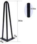 26 Inch Hairpin Table Leg Set With One Half Inch Diameter Three Rods Beefy Black Furniture Feet With Floor Protectors