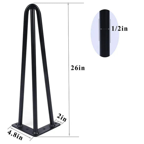 26 Inch Hairpin Table Leg Set With One Half Inch Diameter Three Rods Beefy Black Furniture Feet With Floor Protectors
