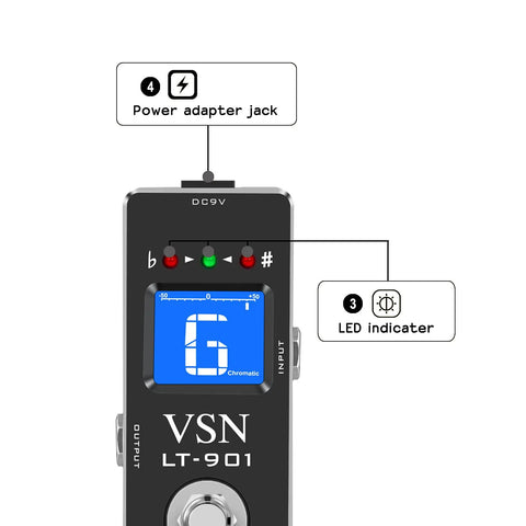 Close-up of Chromatic Guitar Tuner Pedal With Ultra Fast Highly Accurate Tuning And 1 Cent Precision Pitch Indicator True Bypass