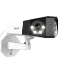 4K PoE Security Camera System With Dual Outdoor Cameras 180 Degree Panoramic View featuring close-up of one mounted camera