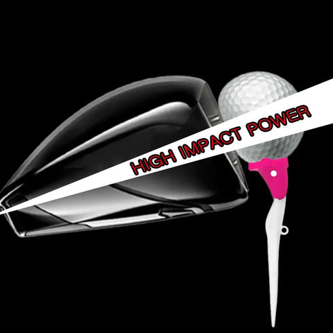 Premium Adjustable Golf Tee Set for Long Drives with 5 Degree Launch Angle High Visibility Stable 20mm Head Reduces Hooks and Slices 9 Piece Tees for Practice and Play with "High Impact Power" graphic