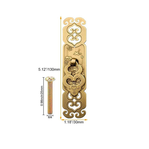 Vintage Style Embossed Pattern Brass Pull Handle, Antique Bronze Finish with Screws, Suitable for Seven Tenths to Eight Tenths Inch Wood