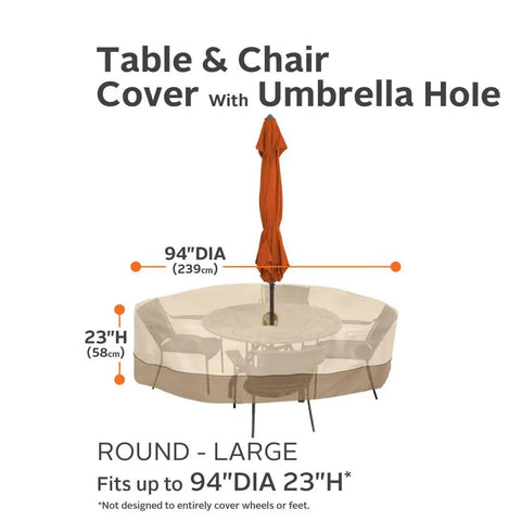Veranda 94 Inch Round Patio Table And Chair Cover With Umbrella Hole, Water Resistant Outdoor Table Cover For 6 Chairs
