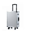 Rugged Alloy Toolbox With Built In Handle And Rolling Trolley, Portable Hard Case For Tools And Gear, front view showing closed position