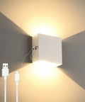 Cord Free Battery Powered Wall Sconce With Touch Dimmer, Rechargeable LED Wall Light in Black, USB charger visible