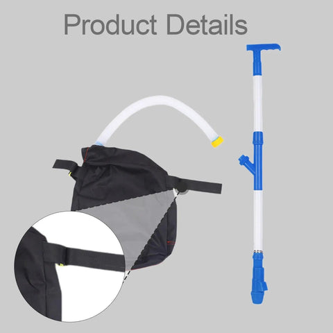 Spreader Backpack Sprayer For Granular Manure And Fertilizer with PVC handle and adjustable output knob, hose detail view.